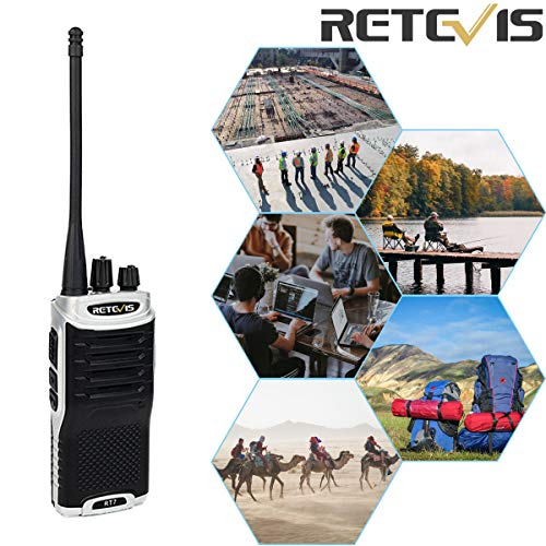 Retevis RT7 Walkie Talkie Profesional 16 Canales Alcance de hasta 4KM Función de Linterna Función FM Radio VOX CTCSS DCS Walkie Profesionales con Auriculares(1 Par, Negro y Plata)