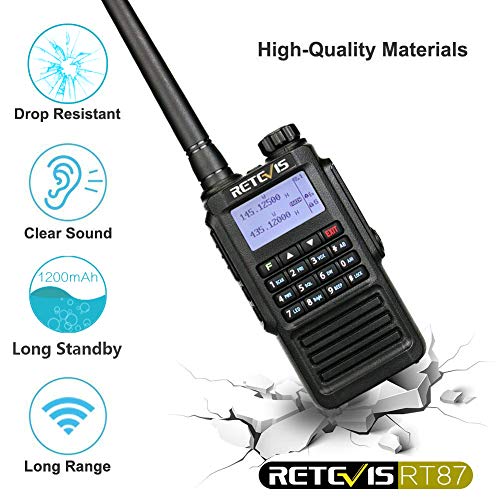 Retevis RT87 Walkie Talkie Profesional, IP67 Impermeable, Doble Banda 128 Canales, Alcance de hasta 5 KM, CTCSS/DCS FM, Radio DTMF, VOX Alarma, Walkie Talkie Impermeable (Negro, 2Pcs)