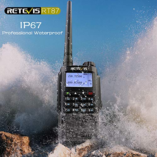 Retevis RT87 Walkie Talkie Profesional, IP67 Impermeable, Doble Banda 128 Canales, Alcance de hasta 5 KM, CTCSS/DCS FM, Radio DTMF, VOX Alarma, Walkie Talkie Impermeable (Negro, 2Pcs)