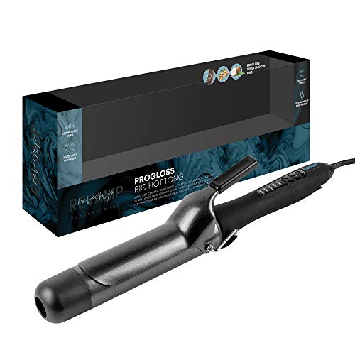 Revamp Progloss Big Hot Tong Tenacilla de Pelo Profesional, Pinza Rizadora con Cilindro Grueso en Cerámica Iónica para Ondas y Rizos, Calentamiento Rápido, Temperatura ajustable y Guante Térmico