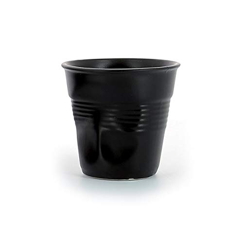 Revol France Vaso Arrugado de Cappuccino, de Porcelana, 180 ml, Taza de Cappuccino, Negro Mate