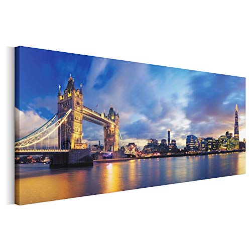 Revolio - Cuadro en Lienzo - Imágen Panorámica - Impresión artística - Decoracion de Pared - Tamaño: 100 x 40 cm - Londres Ciudad Azul