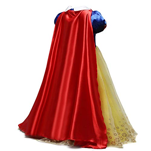 REXREII Niñas Blancanieves Disfraz con Capa Accesorios Carnaval Traje de Princesa Cumpleaños Halloween Cosplay Navidad Fiesta Ceremonia Aniversario Comunión Boda Vestidos 6-7 años