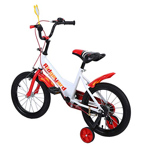 Ridgeyard 16 pulgadas Bicicleta Infantil Estudio aprendizaje montar a caballo bicicleta niños niñas bicicleta con ruedines por 3-5 años（rojo）