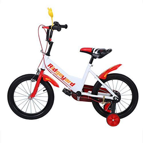 Ridgeyard 16 pulgadas Bicicleta Infantil Estudio aprendizaje montar a caballo bicicleta niños niñas bicicleta con ruedines por 3-5 años（rojo）