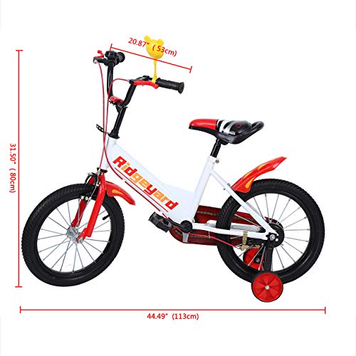 Ridgeyard 16 pulgadas Bicicleta Infantil Estudio aprendizaje montar a caballo bicicleta niños niñas bicicleta con ruedines por 3-5 años（rojo）