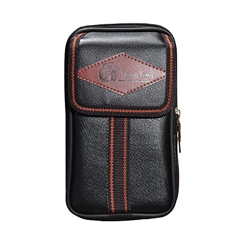 Riñonera Hombre Pequeña Piel Cuero Bolsa Bolso de Cintura Vertical Móvil Monedero Cinturón Bolsillo Cartera Funda para Hombres Libre Camping Teléfono Senderismo iPhone 8/7/6/Plus Samsung Galaxy Note