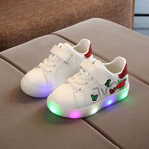 Riou Zapatos LED Niños Niñas Zapatillas Deportivas Unisex Calzado Deportivo Luces Zapatos Iluminados Lentejuelas Bordado Antideslizante Chicos Chicas Zapatos Calzado