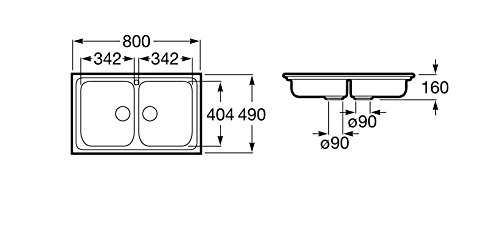 Roca A870510801 Fregadero de 2 cubetas, colección J, de acero inoxidable