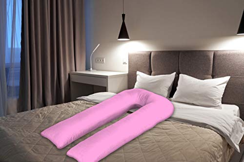 Rockfields - Funda de almohada en forma de U, relleno de color blanco, soporte de maternidad y embarazo (rosa bebé, solo funda de 9 pies)