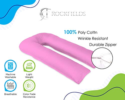 Rockfields - Funda de almohada en forma de U, relleno de color blanco, soporte de maternidad y embarazo (rosa bebé, solo funda de 9 pies)