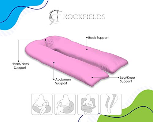 Rockfields - Funda de almohada en forma de U, relleno de color blanco, soporte de maternidad y embarazo (rosa bebé, solo funda de 9 pies)