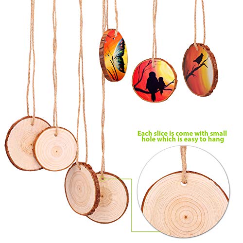 Rodajas de Madera Círculos 9-10 cm 20 pcs Fuyit Discos de Madera Rebanada 10m Cuerda de Cáñamo Maderas Naturales Perforado Con Corteza de Árbol Para Manualidades