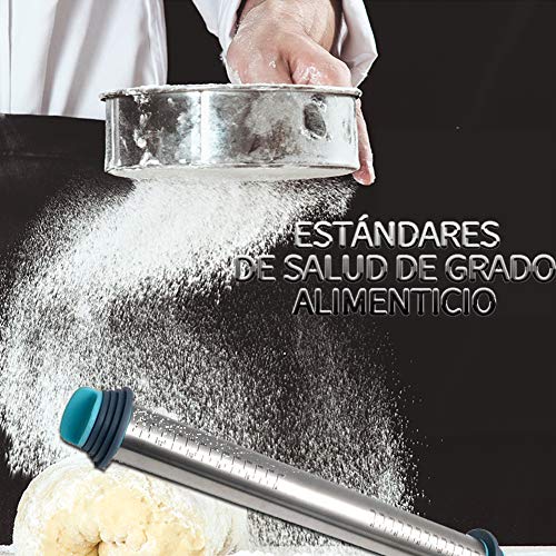 Rodillo Cocina Ajustable de Acero Inoxidable, Perno de Balanceo Rodillos de La Masa con 4 Pares Anillos y Tapete de Silicona para Hornear para Repostería, Pizza, Galletas, Pie, Cookies, Pastel