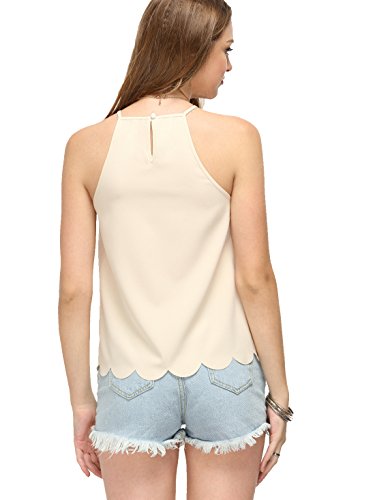 ROMWE Sin mangas del tanque del halter lindo Vieira Hem blusa de la tapa para las mujeres Large (fits like US Medium) Albaricoque