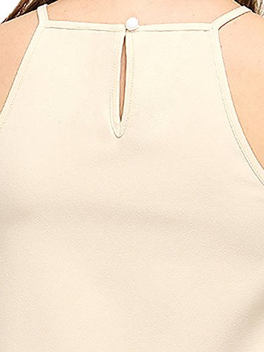 ROMWE Sin mangas del tanque del halter lindo Vieira Hem blusa de la tapa para las mujeres Large (fits like US Medium) Albaricoque