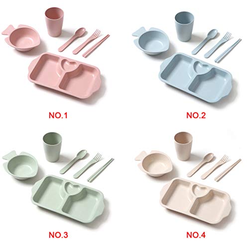 rongweiwang 6pcs niños de vajilla Ligera Placa con niños vajilla degradables divisores Vajillas y Mango de plástico degradable Lavavajillas Segura