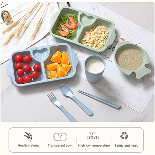 rongweiwang 6pcs niños de vajilla Ligera Placa con niños vajilla degradables divisores Vajillas y Mango de plástico degradable Lavavajillas Segura