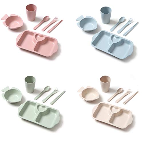 rongweiwang 6pcs niños de vajilla Ligera Placa con niños vajilla degradables divisores Vajillas y Mango de plástico degradable Lavavajillas Segura