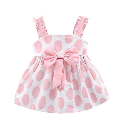 Ropa Bebe Niña Verano Vestido sin Mangas con Lazo Lunares con Estampado de Lunares para niños Honda Arco Vestido de Princesa (6Mes-3 Años) riou