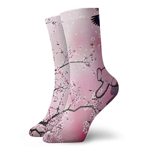 Rosa Abstracto japonés Flor de Cerezo Mujeres Hombres Calcetines Novedad Calcetines de Vestir Medias de Moda Casual 30 cm / 11,8 Pulgadas