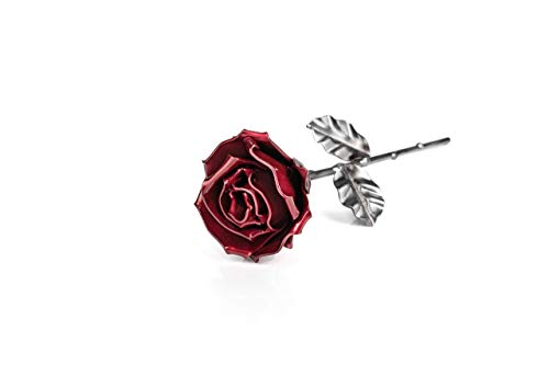 Rosa Eterna de Hierro Forjado Roja y Plateada - Forjada a Mano