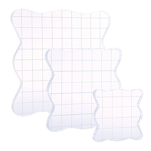 ROSENICE Estampación de bloques de acrílico claro de goma con la rejilla Estampación de herramientas esenciales para Scrapbooking Artesanía que hace 3pcs