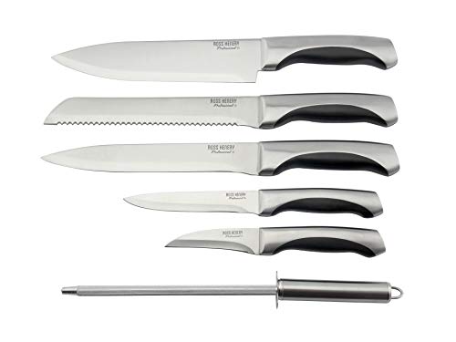 Ross Henery Professional – Set de Cuchillos de Cocina de 6 Piezas. Juego de Cuchillos con afilador de Acero en Bloque de Madera de Roble sólido