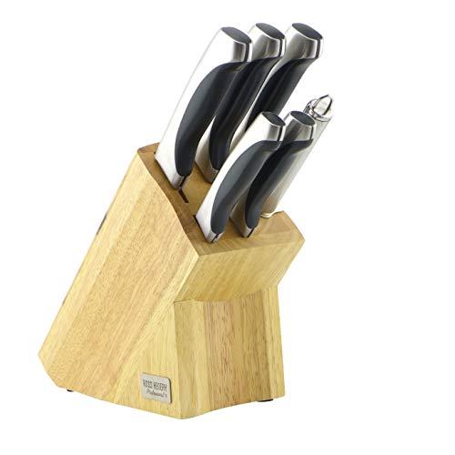 Ross Henery Professional – Set de Cuchillos de Cocina de 6 Piezas. Juego de Cuchillos con afilador de Acero en Bloque de Madera de Roble sólido