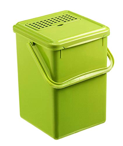 Rotho Bio, Cubo de compostaje de 9l con filtro de carbón activado en la tapa, Plástico PP sin BPA, verde, 9l 23.0 x 22.5 x 27.5 cm