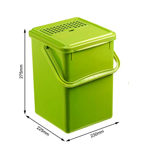 Rotho Bio, Cubo de compostaje de 9l con filtro de carbón activado en la tapa, Plástico PP sin BPA, verde, 9l 23.0 x 22.5 x 27.5 cm