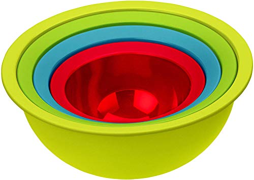 Rotho Caruba, Juego de 4 que consiste en 3 tazones y 1 colador, Plástico PP sin BPA, multicolor, 30.0 x 30.0 x 13.0 cm