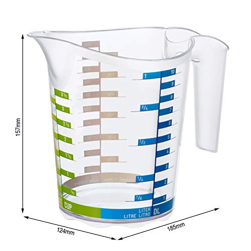 Rotho Domino, Taza de medir 1l con escala, Plástico PP sin BPA, transparente, 1l 18.5 x 12.4 x 15.7 cm