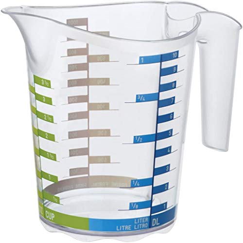 Rotho Domino, Taza de medir 1l con escala, Plástico PP sin BPA, transparente, 1l 18.5 x 12.4 x 15.7 cm