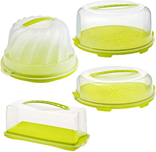 Rotho Fresh, Recipiente para tortas para Gugelhupf con capucha y asa de transporte, Plástico PP sin BPA, verde, transparente, 30.5 x 28.5 x 17.5 cm