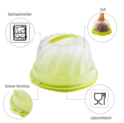 Rotho Fresh, Recipiente para tortas para Gugelhupf con capucha y asa de transporte, Plástico PP sin BPA, verde, transparente, 30.5 x 28.5 x 17.5 cm