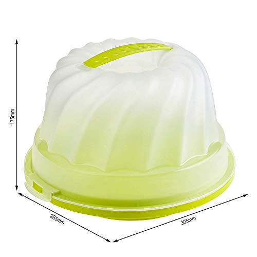 Rotho Fresh, Recipiente para tortas para Gugelhupf con capucha y asa de transporte, Plástico PP sin BPA, verde, transparente, 30.5 x 28.5 x 17.5 cm