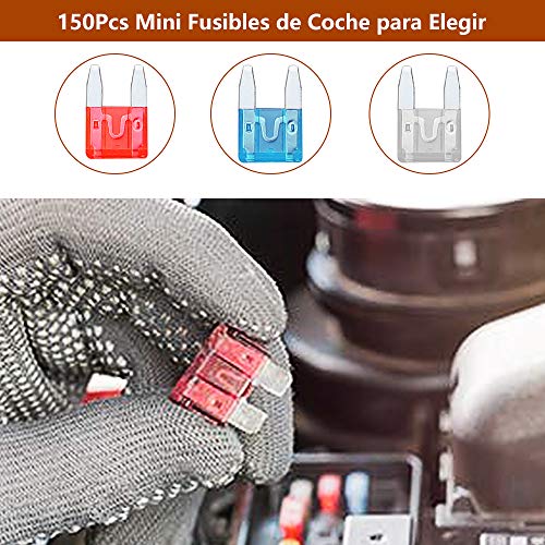 Rovtop 150Pcs Mini Fusibles Coche Pequeño - Mini Fuse Surtido Fusible de Cuchilla Pequeño para Camión con un Fórceps y Estuche de Almacenamiento（2A 3A 5A 7,5A 10A 15A 20A 25A 30A 35A 40A）