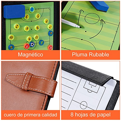 Rovtop 6 En 1 Carpeta Táctica para Entrenamiento de Fútbol con Accesorios-2 Lápices, 8 Mapas estratégicos, 26 Imanes tácticos, 1 Silbato, 1 Borrador