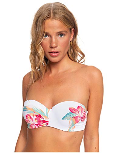 Roxy Lahaina Bay - Top De Bikini Bandeau Moldeado para Mujer Conjunto De Bikini Bandeau, Mujer, Bright White Tropic Call s, S