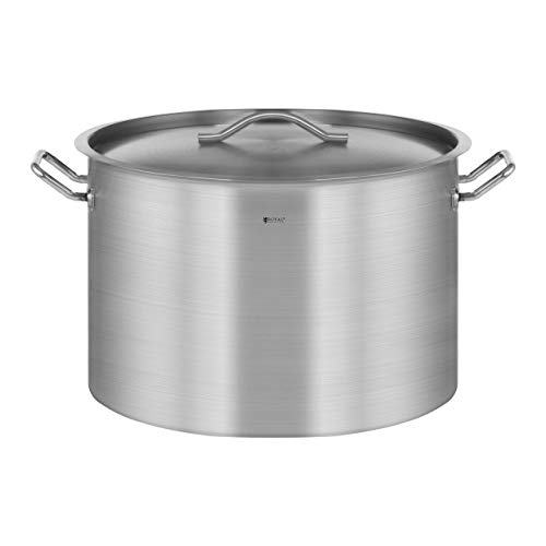 Royal Catering Olla De Inducción Cacerola Profesional RCST-113E3-S (Con Tapadera, Acero Inoxidable, Bordes Antigoteo, Fondo de 5,8 mm, 113 Litros)