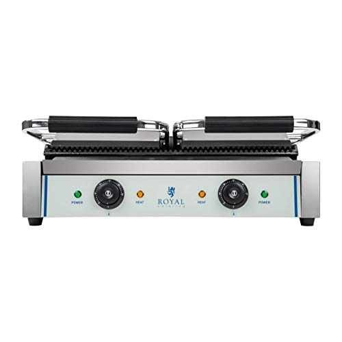 Royal Catering Plancha Grill Doble Salamandra Para Hostelería RCKG-3600-G (Superficie Ondulada,Temperatura Funcionamiento: 50-300 °C, 2 x 1.800 W)