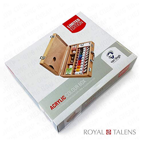 Royal Talens - Van Gogh Acrílico Arte Instalado en Premium Caja de Madera - con Pinturas, Paleta, y Cepillos