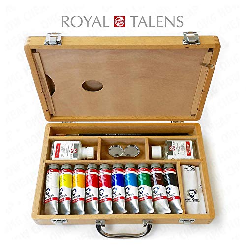 Royal Talens - Van Gogh Acrílico Arte Instalado en Premium Caja de Madera - con Pinturas, Paleta, y Cepillos