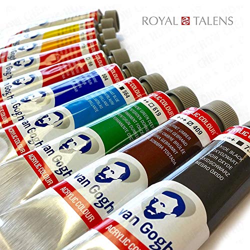 Royal Talens - Van Gogh Acrílico Arte Instalado en Premium Caja de Madera - con Pinturas, Paleta, y Cepillos