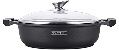 Royalty Line RL-BR32M - Cacerola Baja con Tapa de Cristal, Antiadherente, Inducción, 32 cm, Negro