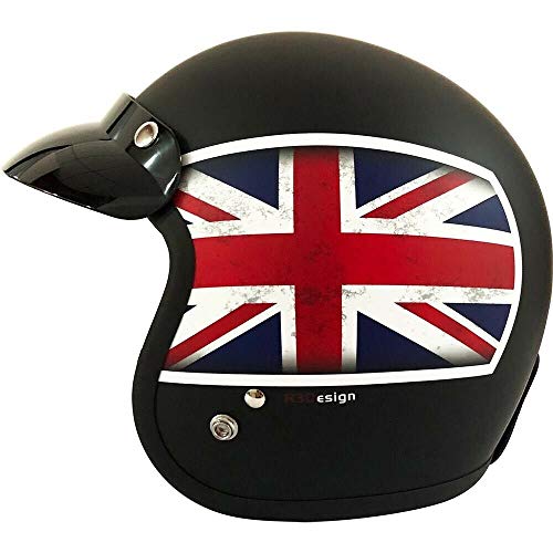 RS-05 Slim Skinny FIT Classic Jet - Vespa Moto Scooter Retro Vintage Moped Chopper Cruiser Personalizado Bobber Biker Verano Casco Cara Abierto (Union Jack Matt,L)