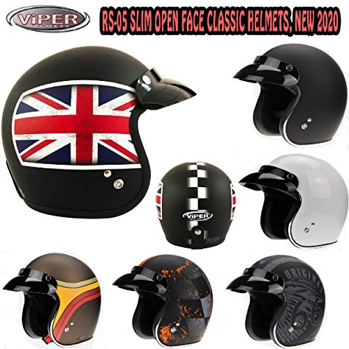 RS-05 Slim Skinny FIT Classic Jet - Vespa Moto Scooter Retro Vintage Moped Chopper Cruiser Personalizado Bobber Biker Verano Casco Cara Abierto (Union Jack Matt,L)