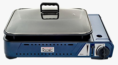 RSonic Deluxe – Barbacoa de gas portátil con parrilla + tapa de cristal RS de 8