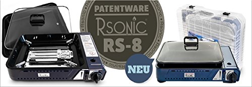 RSonic Deluxe – Barbacoa de gas portátil con parrilla + tapa de cristal RS de 8